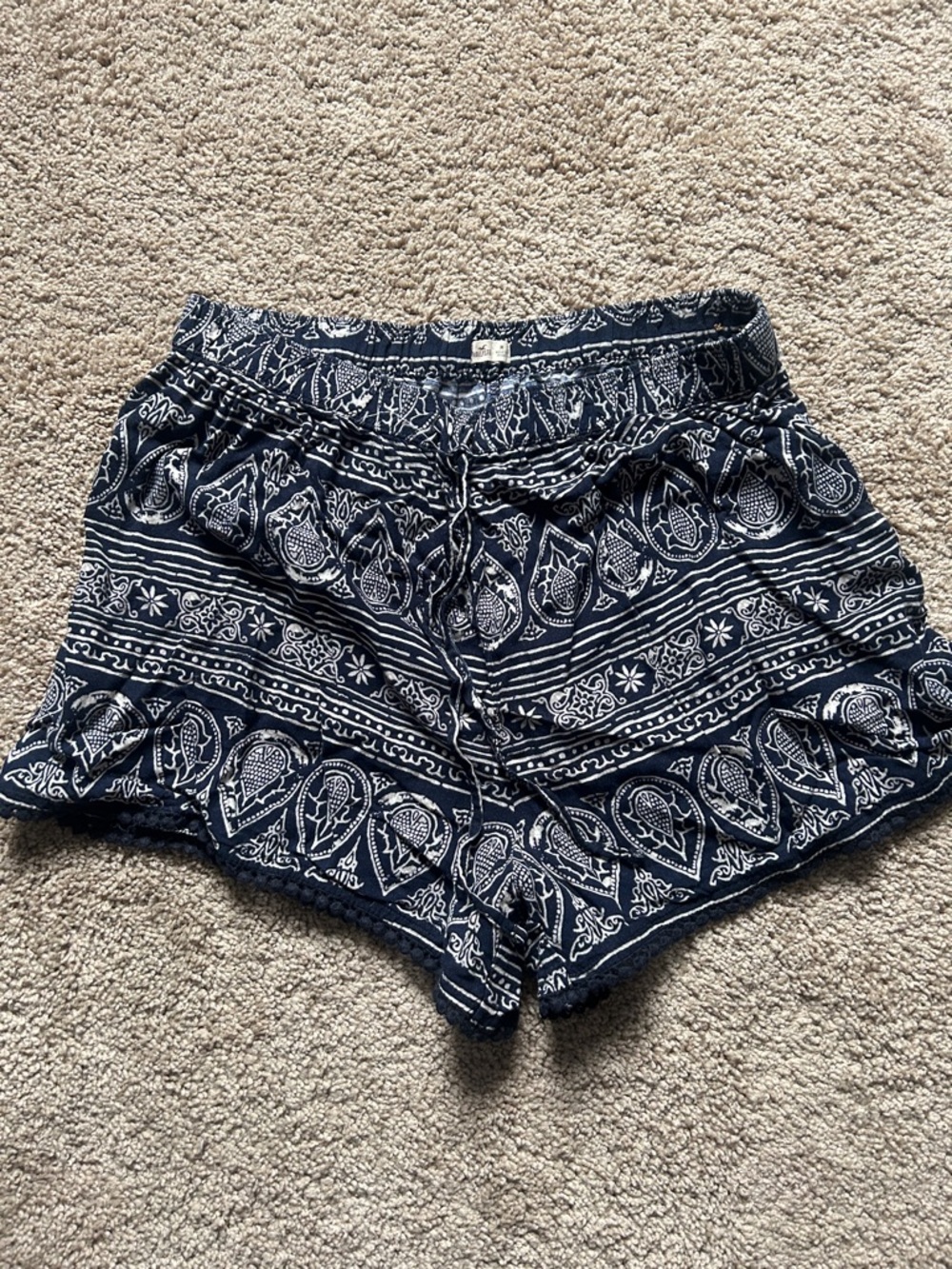 Hollister Navy and White Printed Drawstring Shorts